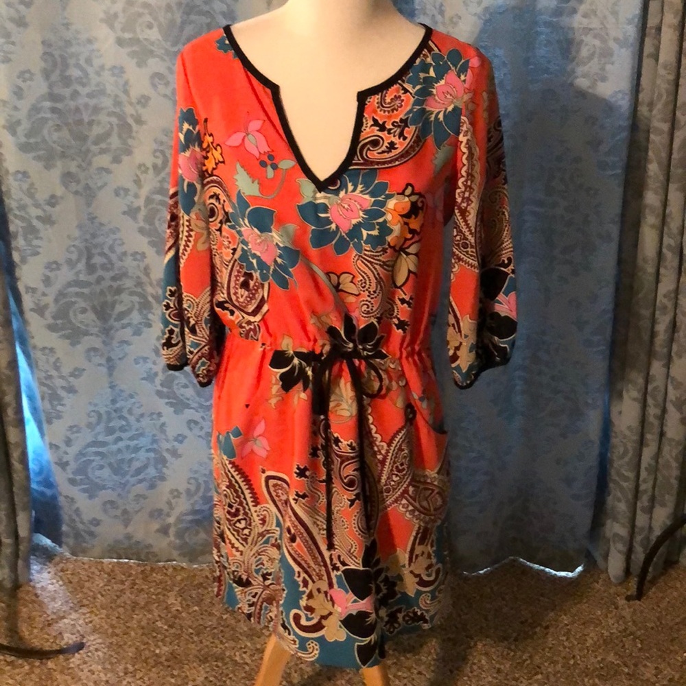 Orange multi color print dress